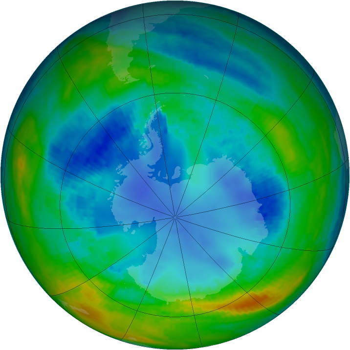 Antarctic ozone map for 15 August 2004